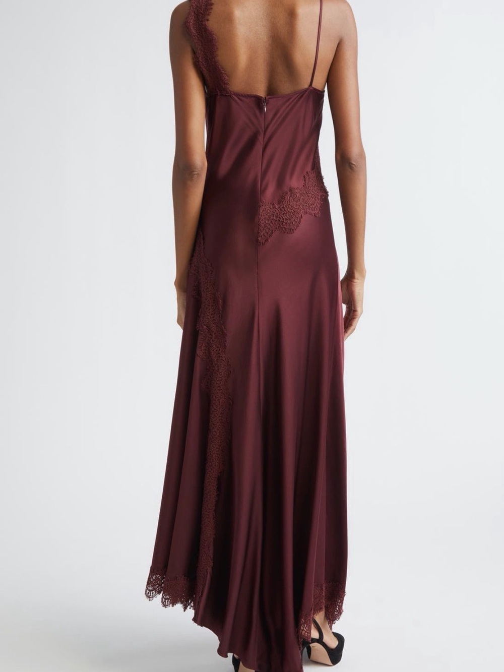Veronica Beard, Vernon Dress | Wine Lace-Trim Midi Slip Dress - Picture 3 of 6